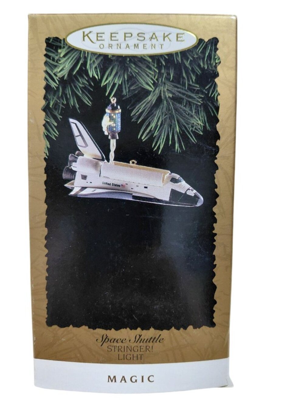 NIB Hallmark 1995 Keepsake Ornament Space Shuttle Stringer Light Magic